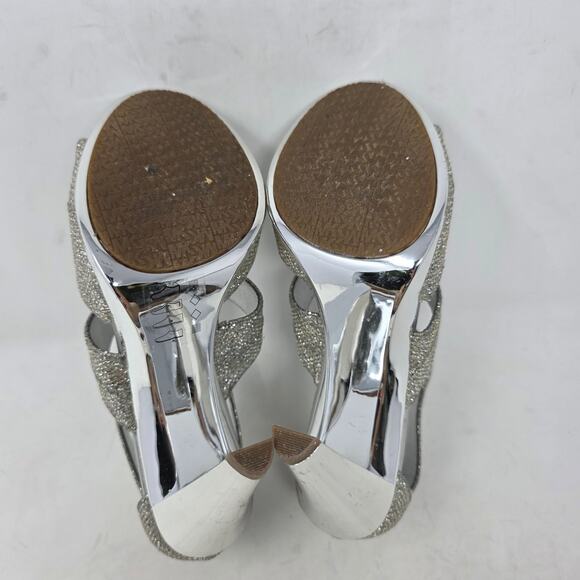 Michael Kors Silver Glitter T-Strap High Heel Sandals Womens Size 7 - Picture 7 of 8